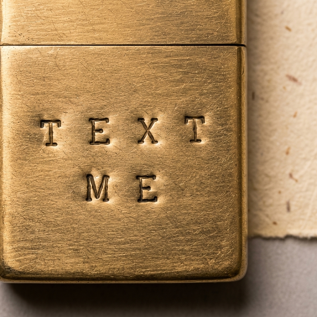 close up of hand stamped zippo